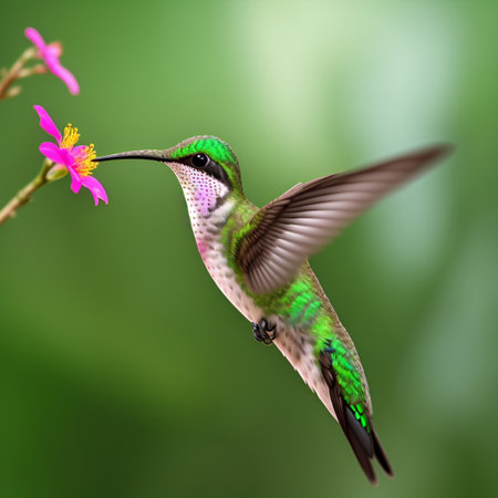 The hummingbird flying next to beautiful flower - AI Generatedの素材