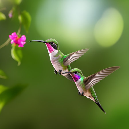 The hummingbird flying next to beautiful flower - AI Generatedの素材