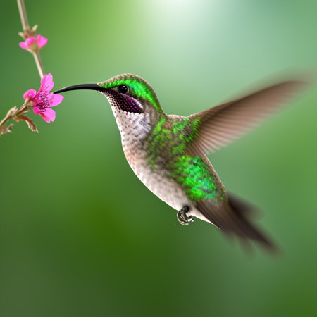 The hummingbird flying next to beautiful flower - AI Generatedの素材