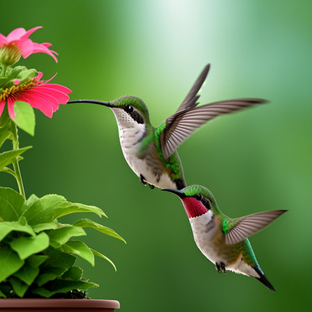 The hummingbird flying next to beautiful flower - AI Generatedの素材