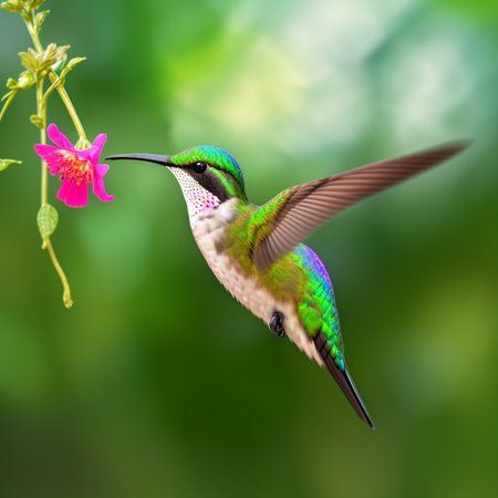 The hummingbird flying next to beautiful flower - AI Generatedの素材