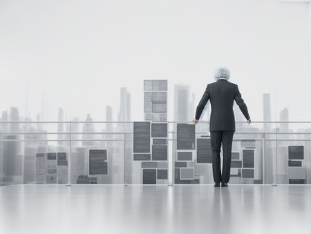The Back view of businessman looking at chalkboard with mathematical formulas on it - AI Generatedの素材
