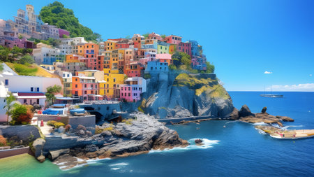 The Manarola fisherman village in Cinque Terre, Italy - ai generatedの素材