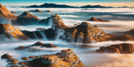 The Beautiful scenic dramatic autumn blue sky sunset landscape of cloud - ai generatedの素材