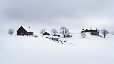 The Winter house in mountain snow panoramic landscape - ai generatedの素材