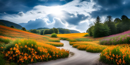 The Travel to Flower field of beautiful orange daylily in Taimali Kinchen Mountain in Taitung of Taiwanの素材