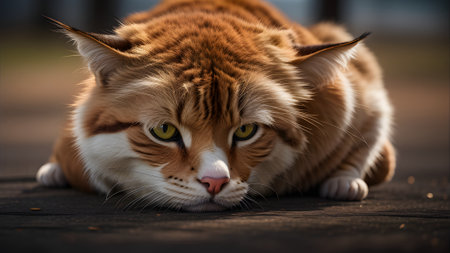 The cute cat wear glasses laying on the floorの素材