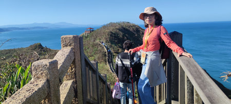 Bitoujiao Trail, New Taipei City - 2024/12/01: Binhai Line, Lighthouse Line and Ridge Valley Line are an intellectual hiking route, Bitoujiao Trail, New Taipei Cityの写真素材