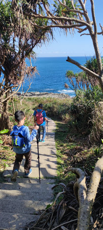 Bitoujiao Trail, New Taipei City - 2024/12/01: Binhai Line, Lighthouse Line and Ridge Valley Line are an intellectual hiking route, Bitoujiao Trail, New Taipei Cityの写真素材