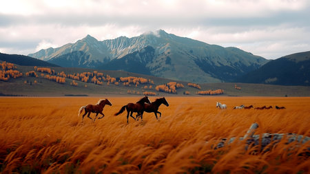 The Horse on the field. Red horse gallops on the fieldの素材
