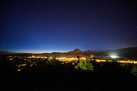 Night landscape of Sedona Arizona at night with starsの写真素材