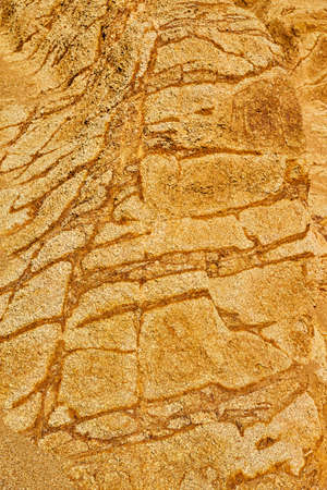 Waves of rock detail texture brown and gold with dark cutsの写真素材
