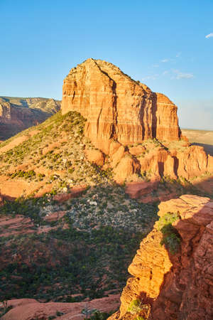 Portrait of Bell Rock in the morning light on a clear skyの写真素材