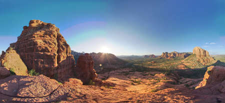 Panorama hiking in mountain at top of red rock desert