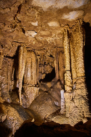 Cave formations of brown and yellow in midwest Americaの写真素材