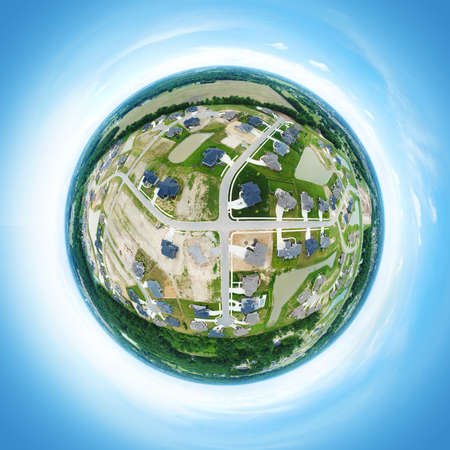 World miniature aerial of neighborhood under constructionの写真素材