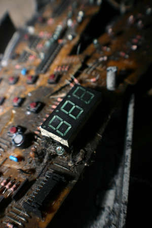 Close-up of vintage antique farm equipment mechanics and buttonsの写真素材