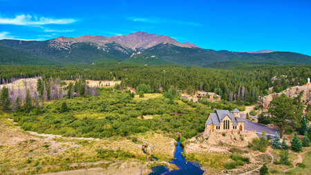 Lone building in landscape of country mountains Coloradoの写真素材