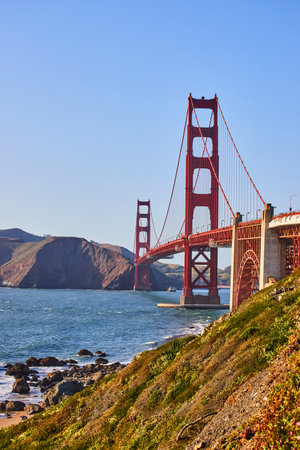 Golden Gate Bridge at sunset from southwest