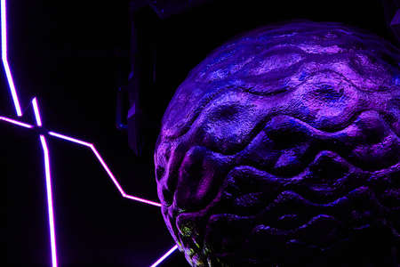 Detail of brain sphere with neon lights