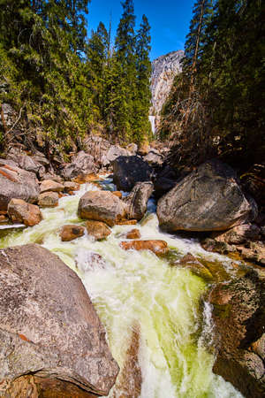Yosemite river with Vernal Falls in distanceの写真素材