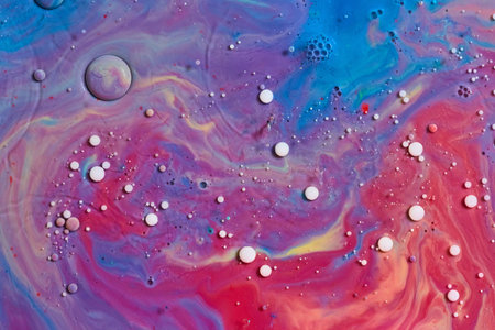 Galactic outer space fantasy abstract art with oil and milk sphere bubbles colorful background assetの写真素材