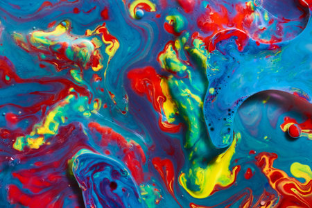 Oozing flowing globs of oil and vibrant colors flashing and splashing abstract background assetの写真素材
