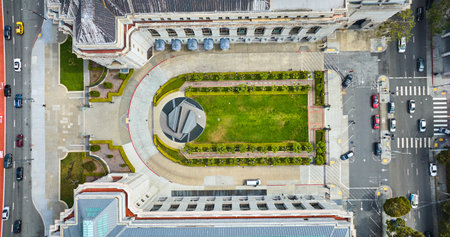 Straight down shot of war memorial in memorial court in San Franciscoの写真素材