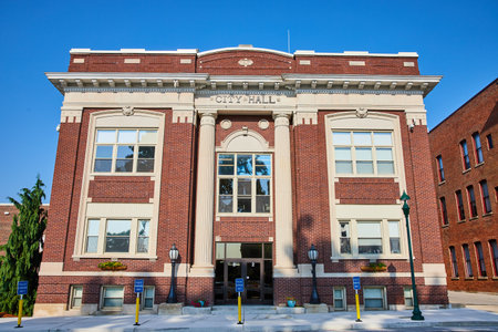 Blue sky overhead Whitley county city hall building on bright summer dayの写真素材