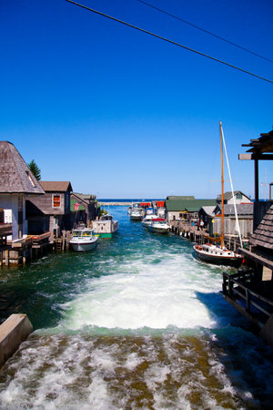 Daytime Harbor Scene with Sailboats in Empire, Michigan