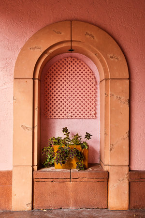 Mediterranean Alcove with Lattice and Lush Planter - Tranquil Designの写真素材