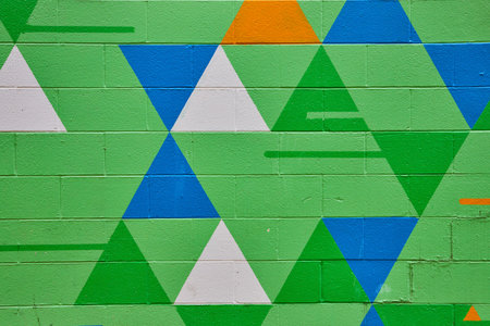 Colorful Geometric Mural Texture, Vibrant Abstract Triangle Patternの写真素材
