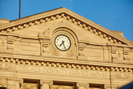 Neoclassical Dekalb County Courthouse Clock Facade, Indianaの写真素材