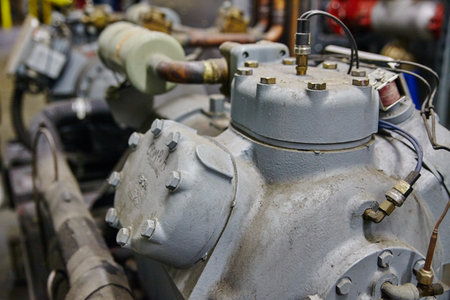 Industrial Machinery Detail - Mechanical Part with Pipes and Motorの写真素材