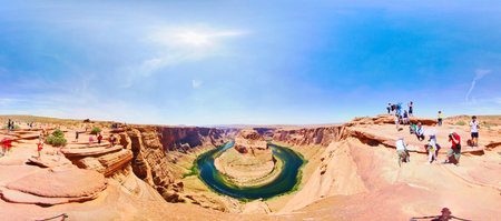 Panoramic Sedona Canyon with River Bend and Tourists