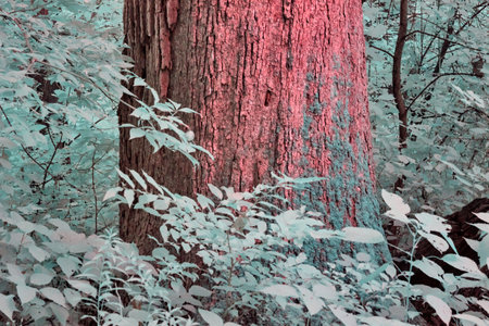Surreal Forest in Infrared, Robust Tree with Cyan Foliage