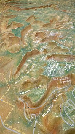 3D Topographical Map Detail with Trails and Landmarks