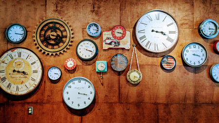 Eclectic Clock Wall Decor in Rustic Interiorの写真素材