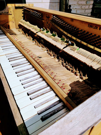 Intricate Upright Piano Mechanism and Craftsmanship Close-Upの写真素材