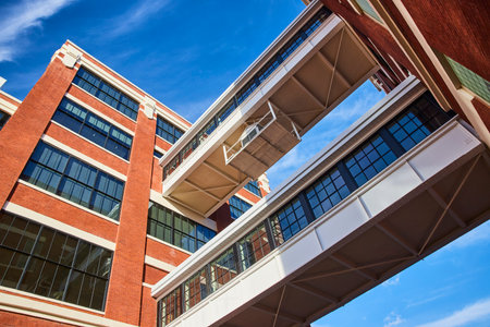 Modern Skywalk Between Red Brick Buildings - Urban Architecture