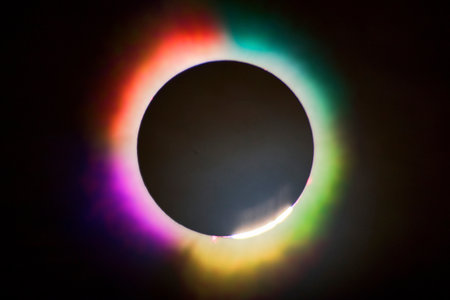 Colorful Rainbow Effect on Total Solar Eclipse with Diamond Ring over Indiana