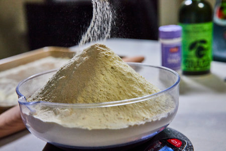 Precision Baking: Sifting Flour on Kitchen Scale, Overhead View