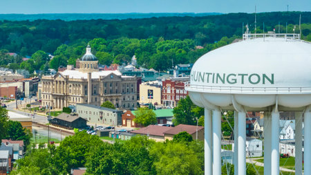 Aerial View of Huntington Water Tower and Courthouseの写真素材