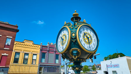 Aerial Downtown Huntington IN Rotary Centennial Park Clock Towerの写真素材
