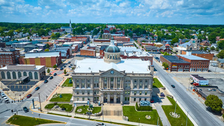 Aerial View of Huntington Courthouse and Downtown Indianaの写真素材
