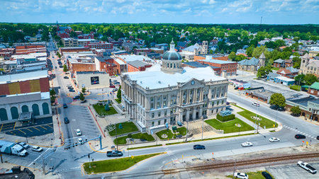 Aerial View of Historic Courthouse in Huntington Indianaの写真素材