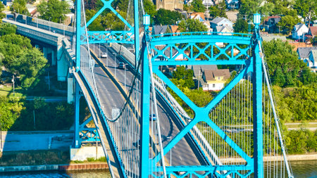 Aerial Detail of Anthony Wayne Bridge Over Maumee River Toledoの写真素材