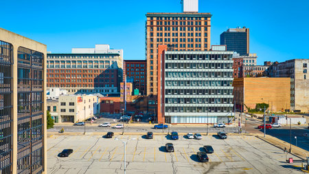 Aerial View of Toledo Downtown Modern and Historic Architectureの写真素材