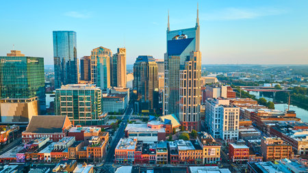 Aerial View of Nashville Skyline with Ryman Auditorium and ATT Buildingの写真素材