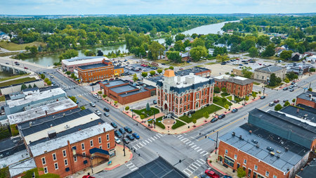 Aerial View of Historic Courthouse Downtown Defiance Ohioの写真素材